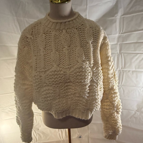 Zara Cream Chunky Knit Crew Neck Sweater - Picture 1 of 6